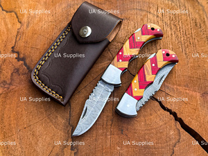 UA Supplies Industrial Grade Factory Direct Damascus Steel Folder Pocket Knife Hand Forged Back <b>Lock</b> Custom Logo 1 Year Warranty - Product Image 6