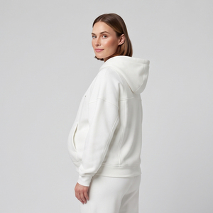 Women's White Maternity Tracksuit Zipper <b>Hoodie</b> Sweatpants Set Full Zipper Loose Fit Winter 100% Cotton Maternity Tracksuits - Product Image 4