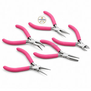 Luminex – Lot de 5 pinces à bijoux en acier inoxydable avec poignées roses : bec effilé, plates, rondes, coupantes, pour anneaux brisés - Product Image 5