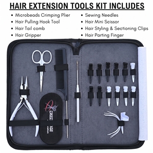 Kit d'outils tout-en-un pour l'application d'extensions capillaires avec pinces à sertir les perles, enfileur de boucles, ciseaux, pinces, peigne et aiguilles - Product Image 2