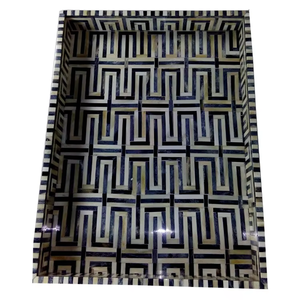 Bandeja de Servir con Incrustaciones de Hueso |   Bandeja Rectangular Geométrica Hecha a Mano para Servir Comida, para Cocina, Comedor, Mesa de Café, Restaurante, Decoración del Hogar - Product Image 3