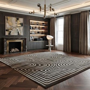 Tapis géométriques modernes, design abstrait tufté à la main, tapis en laine vert olive et crème, pour salon, chambre, décoration intérieure - Product Image 3