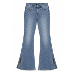Jeans de mezclilla elásticos ajustados de tiro medio para mujer con dobladillo asimétrico - Azul pizarra Tallas XS-6XL - Product Image 1