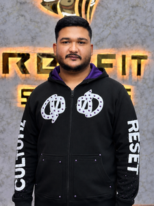 Reset Culture Men's Oversized <b>Zip</b>-<b>Up</b> <b>Hoodie</b> <b>Black</b> Purple Rhinestone Logo Streetwear Hooded Sweatshirt Autumn Wear - Product Image 6