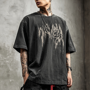 เสื้อยืดดีไซน์พิเศษ แต่งขอบดิบ สไตล์วินเทจ สตรีทแวร์ ตัดต่อผ้าแบบพิเศษ ระบายอากาศได้ดี ผ้าฝ้ายเนื้อหนา ใส่ได้ทั้งชายและหญิง ทรงโอเวอร์ไซส์ สำหรับฤดูร้อน - Product Image 4