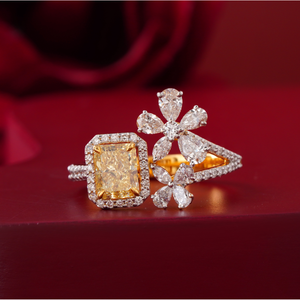 1.07 CT Fancy Yellow Red Lab Grown Diamond <b>Ring</b> with Prong Setting 14K <b>Gold</b> 18K Rose <b>Gold</b> Halo Statement Fine Jewelry - Product Image 5