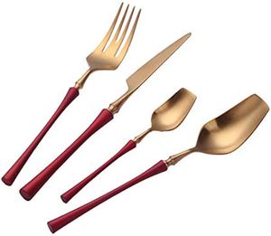 Juego de Cubiertos de Metal con Acabado Espejo, Elegante, Duradero y Reutilizable, Cuchillos Dorados, Cucharas y Tenedores de Acero Inoxidable, Estilo Occidental - Product Image 3