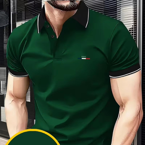 เสื้อโปโลผู้ชายทรงเข้ารูป แขนสั้น ระบายอากาศดี สวมใส่สบาย เหมาะสำหรับธุรกิจ กอล์ฟ  รับผลิตเสื้อโปโลแบบ OEM ขายส่ง - Product Image 1