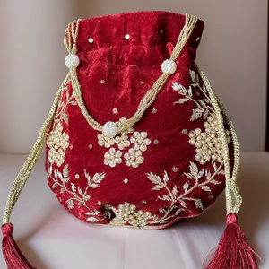 กระเป๋าปักลายประดับลูกปัดแบบมีเชือกผูก กระเป๋าใส่ของสำหรับงานเลี้ยงตอนเย็น กระเป๋าถือเจ้าสาว กระเป๋าใส่เครื่องประดับและเครื่องสำอาง - Product Image 1