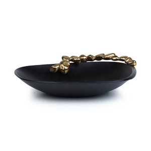 Bol de service en métal noir de luxe avec bordure texturée en imitation pépites d'or, élégante assiette décorative pour la décoration de la maison - Product Image 4