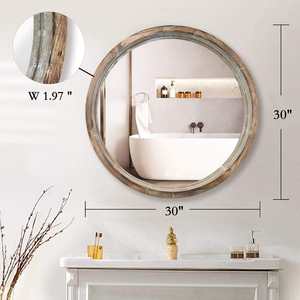 Miroir mural rond en bois rustique, style ferme, décoratif, à suspendre, pour salle de bain, entrée, salon, chambre à coucher - Product Image 3