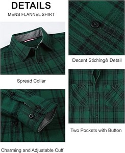 Camisa de Franela a Cuadros Verde y Negra para Hombre, Estilo Casual de Invierno, con Dos Bolsillos y Botones - Product Image 5