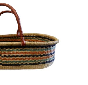 Vendor modern leather handle bohemian multi-stripe high <b>wall</b> seagrass changing <b>basket</b> integrated with rattan changing kid <b>basket</b> - Product Image 2