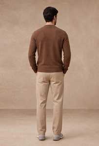 Suéter Casual de Punto para Hombre, Cuello Redondo, Manga Larga, Corte Regular, Color Marrón, para Otoño - Product Image 3