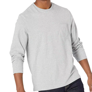 Camiseta de Manga Larga para Hombre, Estilo Moderno, con Bolsillo, Cuello Redondo, Algodón Sólido, Corte Regular, Informal, Básica, para Uso Diario - Product Image 4