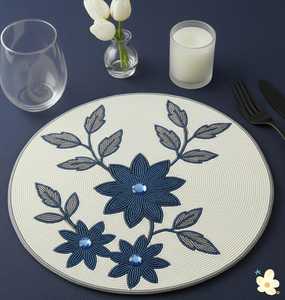 Elegantes manteles individuales artesanales con cuentas bordadas, decorativos y artísticos para mesa de comedor, decoración del hogar, uso en hoteles y restaurantes. - Product Image 1