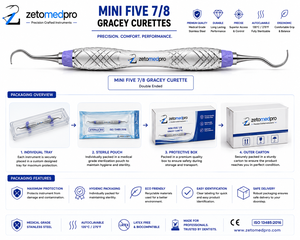 Cureta Dental Gracey 7/8 Mini Five Premium, Estándar y Rígida, Instrumento para Periodoncia y Planificación Radicular, OEM Zetomed Pro - Product Image 2