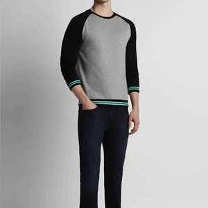 Suéter de Punto para Hombre, Color Gris Negro, Manga Raglán, Cuello Redondo, Manga Larga, Casual, Otoño, Corte Regular - Product Image 1