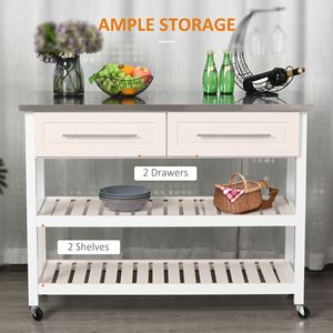 Carrello da Cucina Bianco su Ruote con Piano in Acciaio Inossidabile e Porta in Vetro, Carrello Mobile Realizzato in Truciolato di Legno - Product Image 5