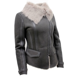Chaqueta de Motociclista para Mujer, Gris, de Piel de Oveja Genuina, Suave, Impermeable, Reversible, Ecológica, Fabricantes, Totalmente Personalizada - Product Image 1