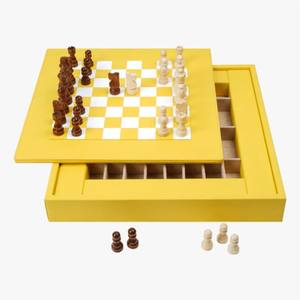 Jeu d'échecs en bois de haute qualité avec étui décoratif en cuir PU jaune, jeu de stratégie intellectuelle classique, cadeau d'entreprise de luxe - Product Image 2