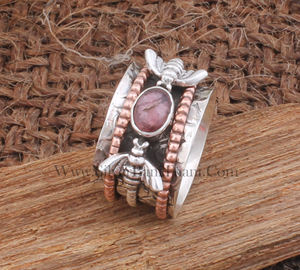 Anillo de Plata de Ley 925 con Turmalina Rosa Natural y Diseño de Abeja, Joyería Fina para Mujer, con Logotipo Personalizado - Product Image 2
