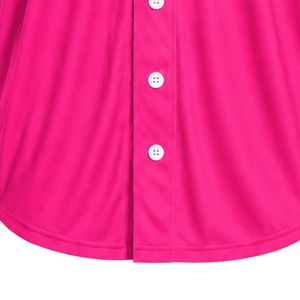 Maillot de baseball rose vif pour femme avec patch brodé, manches courtes, boutons sur le devant, col en V, bordure blanche, vêtements de sport décontractés pour équipe - Product Image 6