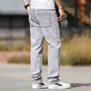 Jeans de Verano para Hombre, Nuevos, Rectos, Holgados, Finos, Informales, Ligeros, de Algodón Elástico, Color Gris Claro - Product Image 3