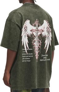 Camiseta Oversize para Hombre con Estampado de Alas de Cruz Gótica, Manga Corta, Cuello Redondo, Estilo Denim, Diseño de Algodón en la Espalda, 340g, Marca Personalizada - Product Image 2