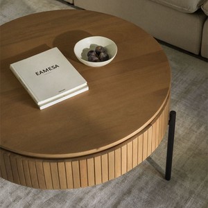 Mesa de centro redonda Vandana Grand Cresta Ø90 cm en madera de mango Analis - Product Image 1