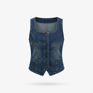 Proveedor mayorista de chalecos vaqueros para mujer para minoristas, fábrica de etiquetas privadas de mezclilla azul para marcas estadounidenses - Product Image 4