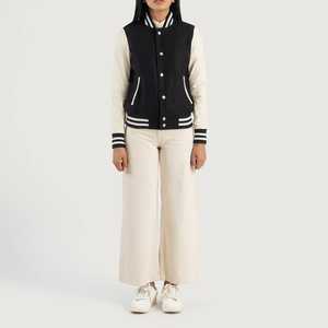 Unisex Cotton Varsity Jacket Solid Color Turn-down Collar Regular Sleeve Preppy Style Single Breasted Autumn Wear - Product Image 1