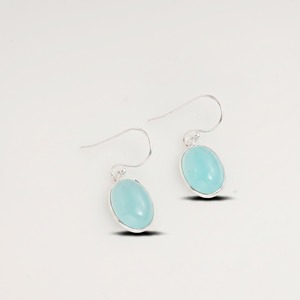 Pendientes Colgantes Ovalados de Calcedonia Azul Natural, Plata de Ley 925, Gema Cabujón Hecha a Mano, Joyería Elegante para Regalo - Product Image 3