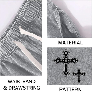 กางเกงขาสั้นออกกำลังกายผู้ชายผ้าเฟรนช์เทอร์รี่เนื้อหนัก 100% ผ้าฝ้าย พิมพ์ลายสไตล์วินเทจ ซักฟอกสีซีดแบบย้อนยุค สำหรับผู้ชาย - Product Image 6