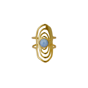 Bague géométrique en or plaqué or avec opale bleue faite à la main, bague bohème ajustable, bijoux cadeau pour femmes R - Product Image 1
