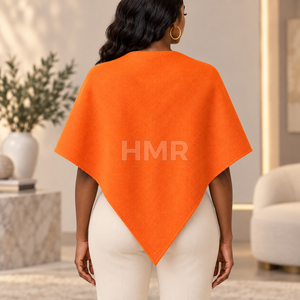 HMR Sorority Sisterhood Orange Wool Blend <b>Poncho</b> Shawl With Batwing Sleeve Casual Winter Wear For <b>Women</b> - Product Image 5