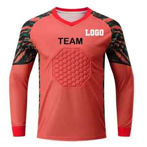 Camiseta de Portero de Fútbol Sublimada Personalizada, Manga Larga, Cuello en V, Absorbe la Humedad, Patrón Geométrico Rojo, Logotipo del Equipo en el Frente - Product Image 1