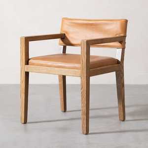 Silla de Comedor Moderna de Madera de Teca Clara de Primera Calidad con Cojín de Cuero, Muebles Duraderos para Hoteles y Restaurantes de Fábrica Directa - Product Image 1