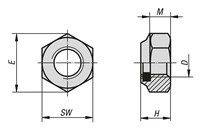 Écrou hexagonal K1148 avec élément de serrage, forme basse similaire à DIN985, M10, SW=17, acier inoxydable A2 70 brillant