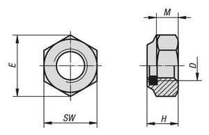 K1148 HEXAGON NUT WITH CLAMPING ELEMENT, LOW FORM SIMILAR TO DIN985, M10, SW=17, STAINLESS STEEL A2 70 BRIGHT - Product Image 4