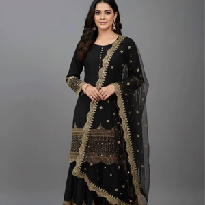 Conjunto Sharara Moderno para Mujer de Ramdev Trading, Top de Manga Larga, Dupatta Bordada, Seda de Secado Rápido, Ropa Étnica para Fiestas Diwali - Product Image 1