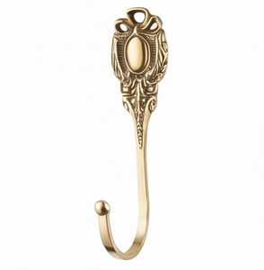 Premium Antique Brass Wall <b>Hook</b> <b>With</b> Ornate Design For Clothing Storage Rust Resistant Metal Single <b>Hook</b> Stylish Home Accent - Product Image 1