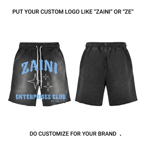 Shorts de bain premium 100 % coton délavé noir/gris personnalisés pour homme, taille mi-haute avec cordon de serrage, imperméables, respirants et écologiques - Product Image 1