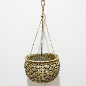 Handmade Boho Eco Friendly Seagrass Hanging Planter <b>Basket</b> <b>Flower</b> Pot Holder Rope Hanger <b>for</b> Garden Use - Product Image 1