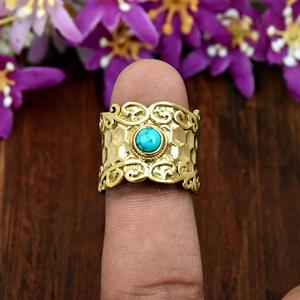 Turquoise <b>Statement</b> <b>Ring</b> Hammered Band Gold Vermeil Bohemian Festival <b>Ring</b> Gift for Her - Product Image 6
