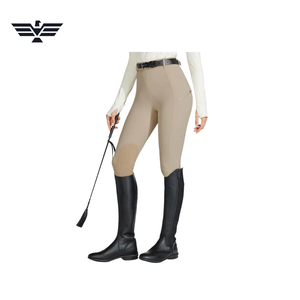 Women High Waist Beige Riding Pants Spandex Nylon Four-Way Stretch Elastic Waist Pockets Ankle-Length Knitted Solid - Product Image 5