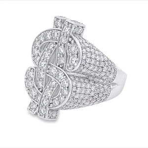 Unisex 925 Silver <b>Cocktail</b> <b>Ring</b> With Round Brilliant Cut Diamond Pave Setting Dollar Sign Hiphop Style Everyday Wear - Product Image 4