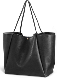Sac fourre-tout en cuir PU noir pour femme, design minimaliste à ouverture supérieure, utilisation quotidienne toutes saisons - Product Image 2