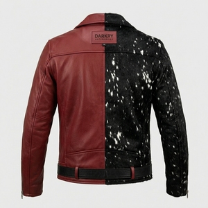 Custom Mens Genuine Cowhide <b>Leather</b> <b>Jacket</b> Half Textured Spotted Fur Biker Outerwear Motorcycle Coat Splice Zipper <b>Blazer</b> - Product Image 2