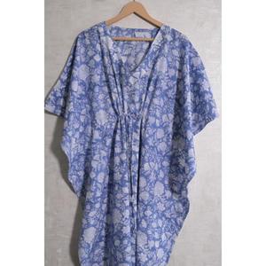 100% Cotton Block Print Kaftan for Women <b>Boho</b> Floral Maxi <b>Dress</b> V-neck Batwing Sleeves Eco-Friendly Lightweight <b>Summer</b> Beach - Product Image 3